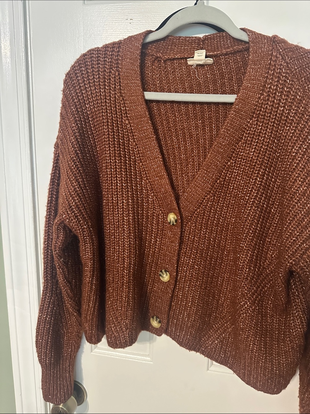 a.n.a Rust Brown Ribbed V-Neck Button Cardigan - Picture 5 of 8